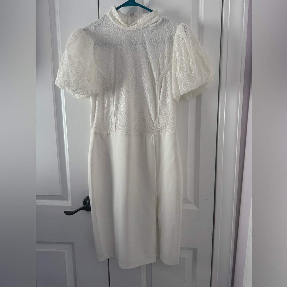 Elegant Short Sleeve White Lace Dress
